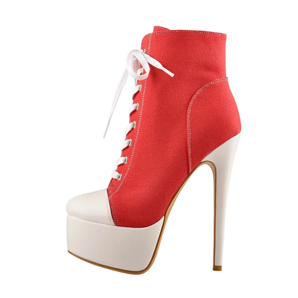 Trendy Platform Canvas Ankle Heel Boots