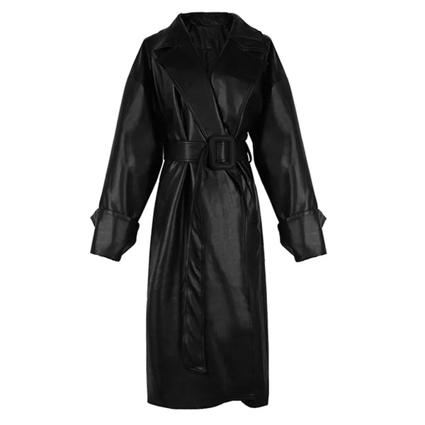 Trendy Long Oversized Leather Trench Coat