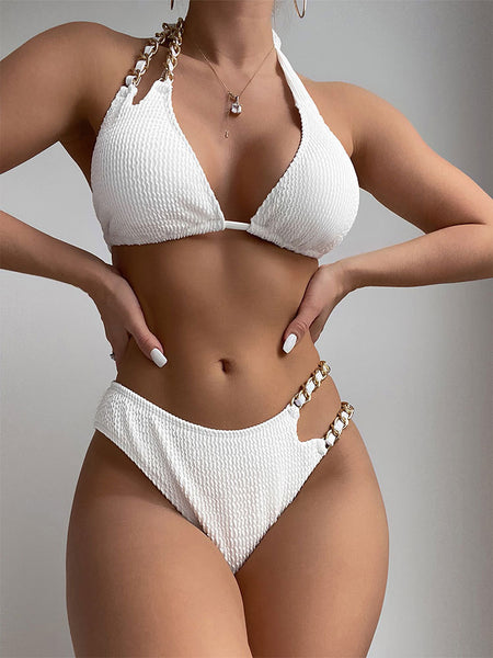 Trendy White Chain Decor Bikini Set