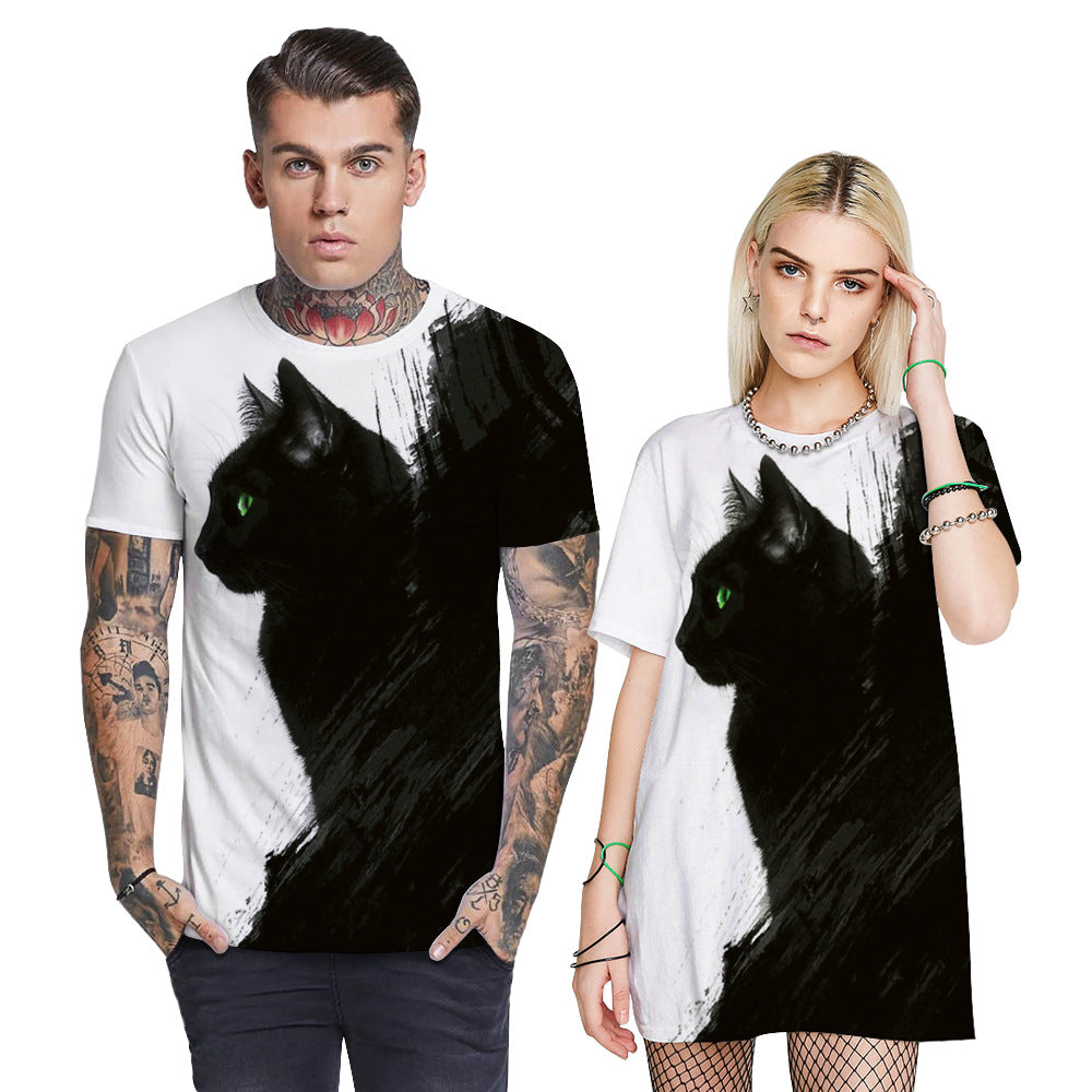 Yin Yang Wolf Coupleloose Style Short-sleeved round Neck Top