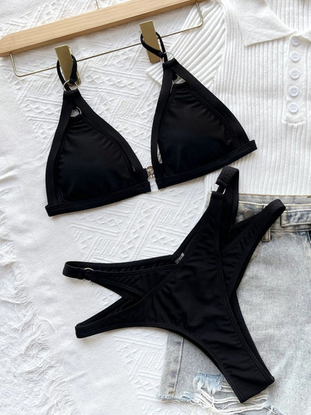 Trendy Black Hollow out Bikini Swimsuit