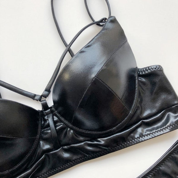 Trendy Leather Bikini Swimsuit Set