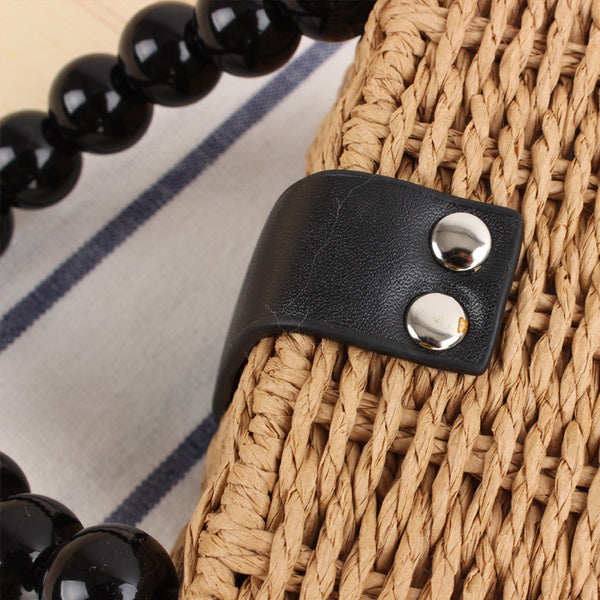 Trendy Wooden Bead Metal Lock Handbag