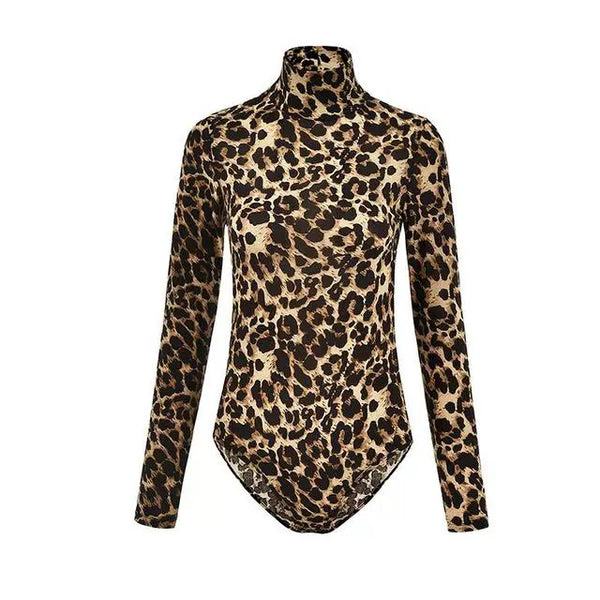 Trendy Long Sleeve Turtleneck Leopard Print Bodysuit