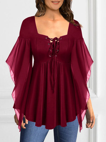 Trendy Chiffon Bandage Pleated Short Sleeve