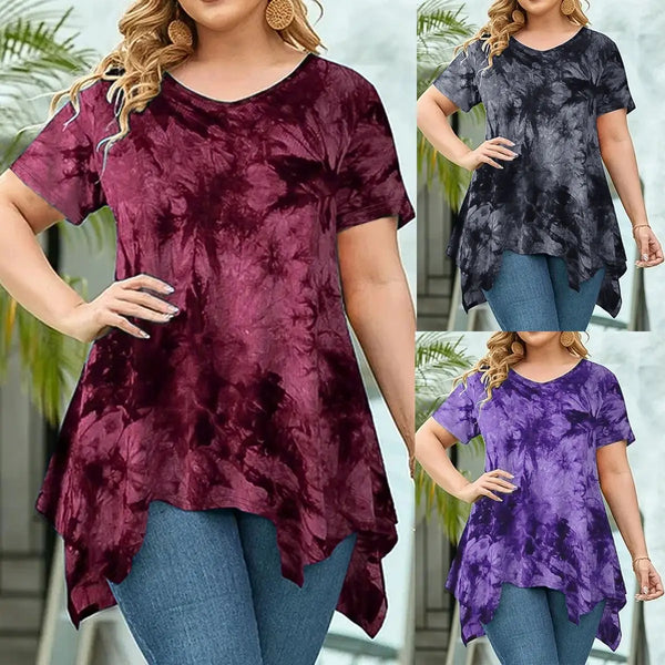 Trendy Tie Dye Short Sleeve Casual Blouse