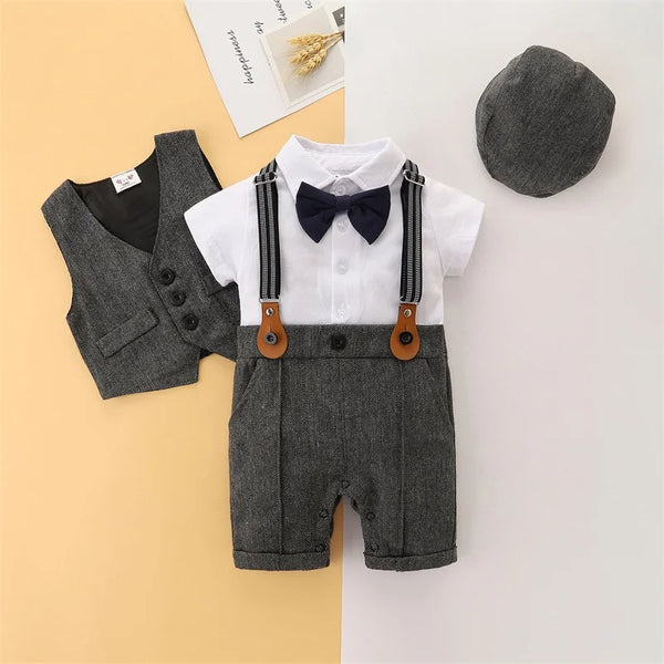 Trendy 0-24 Months Boys 3 PCS Short Sleeve Bowtie Pants Suit