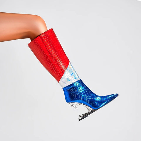 Trendy Patriotic Calf High Heel Boots