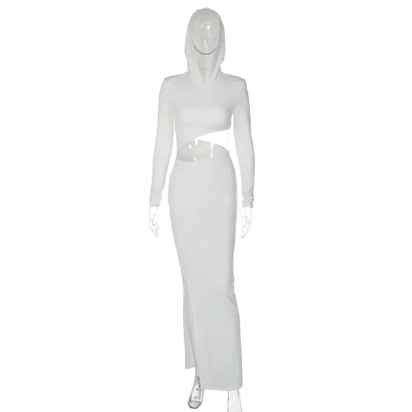 Trendy White Hollow Out Slit Maxi Dress
