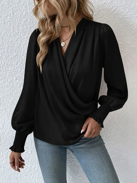 Trendy Simple Cross Chiffon Flare Blouse