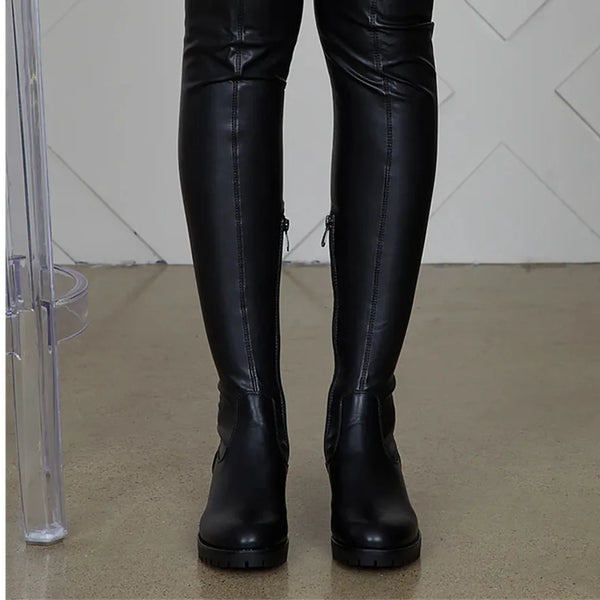 Trendy Fitted Leather Thigh High Heel Boots