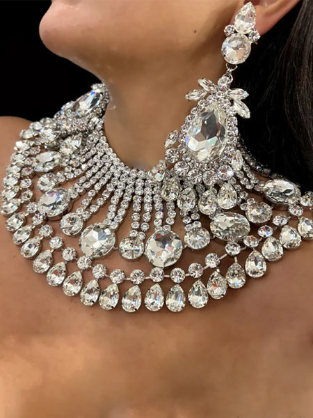Stonefans Oversized Round Necklace Set With Earrings for Girls Women Y2k Accessories Luxury Wedding Set Decoration Jewelry Gifts