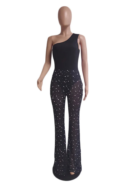 Trendy Black Mesh White Dot Jumpsuit