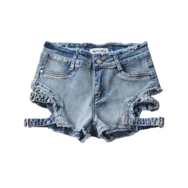 Trendy High Waist Denim Hollow Out Mini Shorts