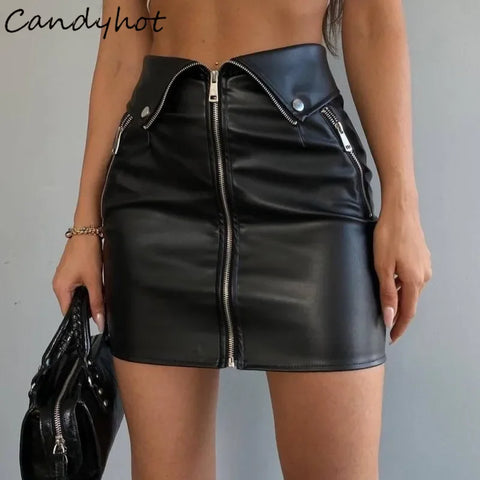 Trendy Black Button Down Patent Leather Skirt