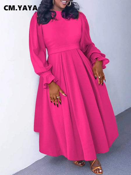 Trendy Plus Size Long Sleeve Pleated Maxi Dress