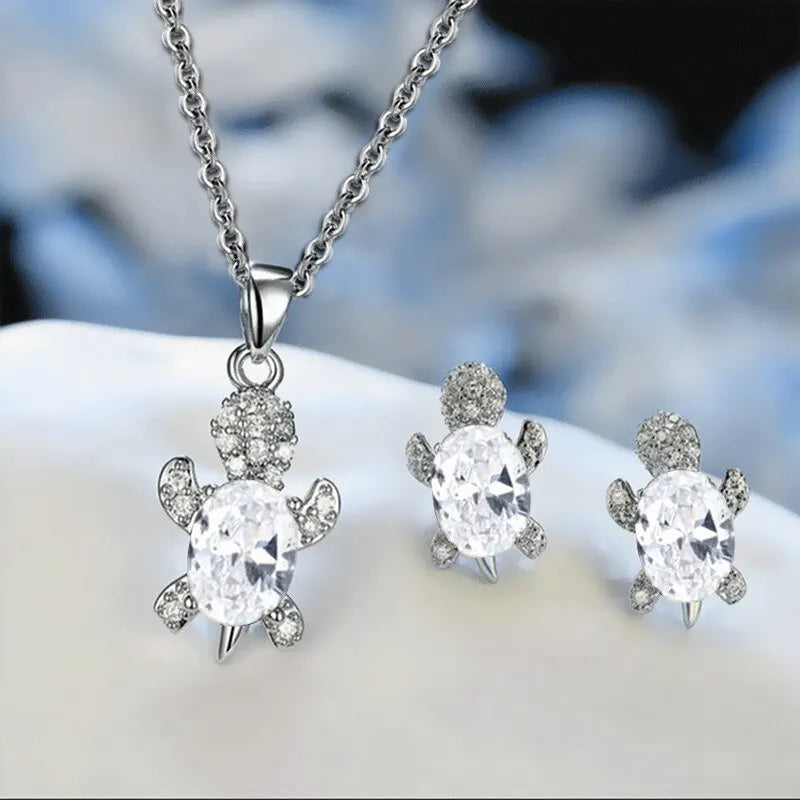 Trendy Free Yourself  3pcs Silver-plated Turtle Shape Diamond