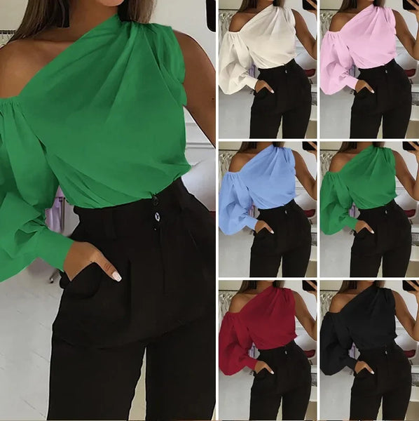 Trendy One Sleeve Halter Loose Blouse