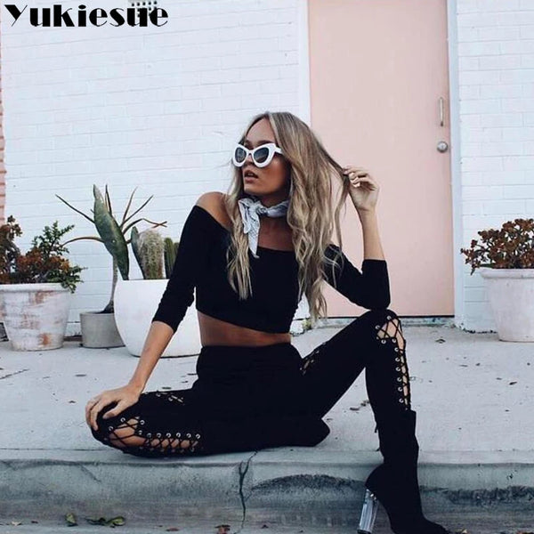 Trendy Laced Faux Suede High Waist Pants