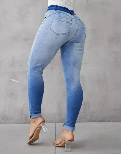 Trendy High Waist Ripped Denim Jeans