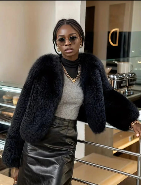 Trendy Faux Leather Mink Fur Coat