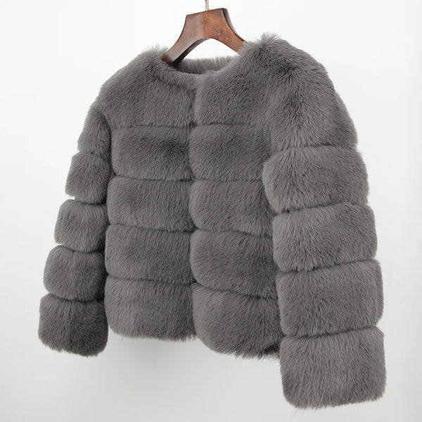 Trendy Fashion Faux Rabbit Fur Coat