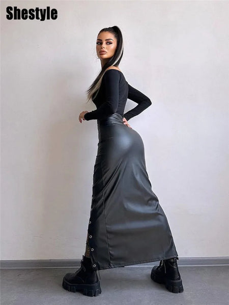 Trendy Lace Up Bandage Hollow Out Faux Leather Skirt