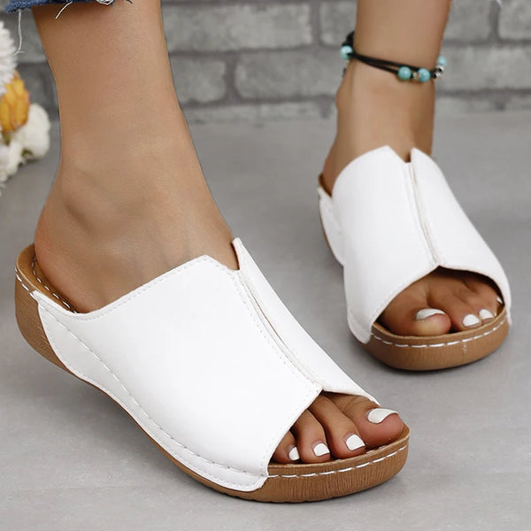 Trendy Slip On Wedge Leather Sandals