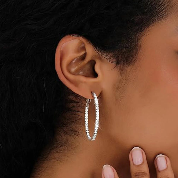 Elegant Sparkling Pink Hoop Earrings with Clear Gemstones for Women Stylish Round Design Perfect Jewelry Gift Novelty Earrings