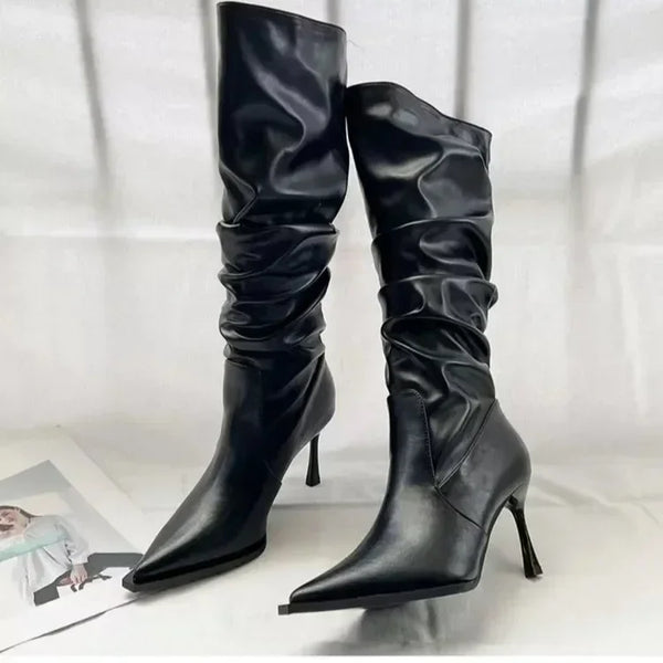 Trendy High Stiletto Ruched Heel Boots