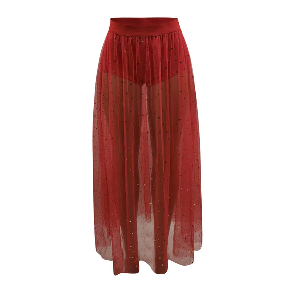 Trendy Mesh High Waist Maxi Skirt