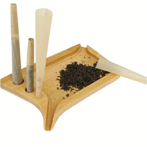 Trendy Bamboo Herb Rolling Tray Set With Pre Roll Organizer