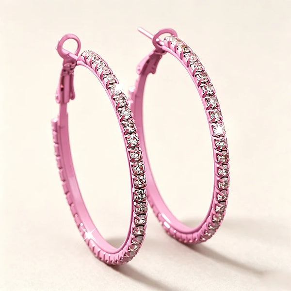 Elegant Sparkling Pink Hoop Earrings with Clear Gemstones for Women Stylish Round Design Perfect Jewelry Gift Novelty Earrings