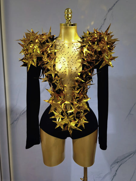 Trendy Long Sleeve Shiny Rhinestone Bodysuit