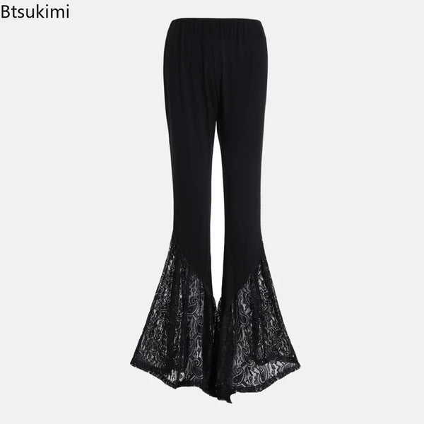 Trendy Black Lace Flare Long Pants