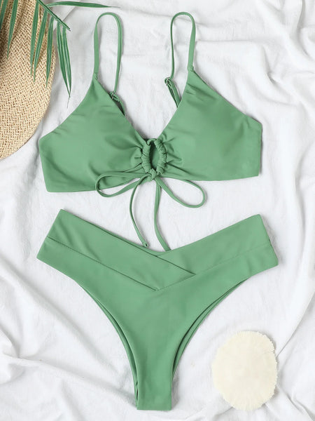Trendy Bandage Two Piece Lace Up Bikini Set.