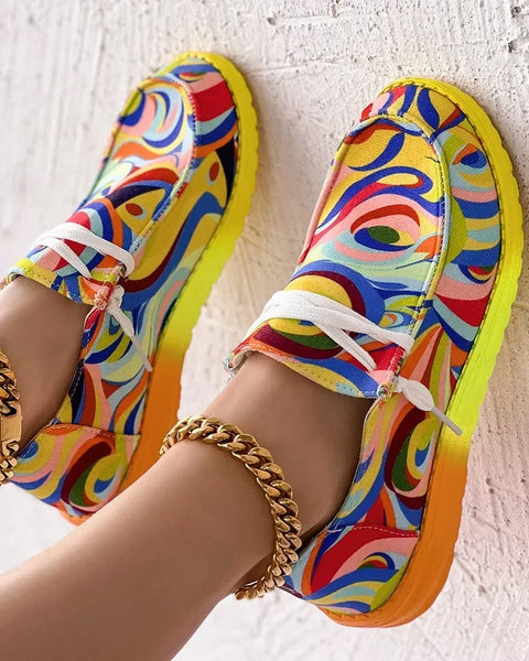Trendy Graffiti Neon Lace Up Loafers