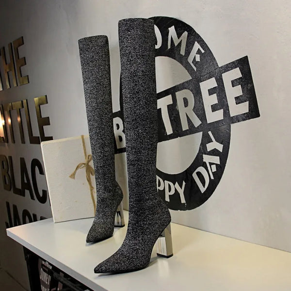 Trendy High Over-the-Knee  Fabric Boots