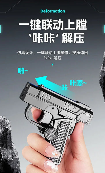 Metal Folding Gun Style Inflatable Lighter Windproof Butane Gas Jet Red Flame Gyroscope Lighter with Laser for Men's Small Tool