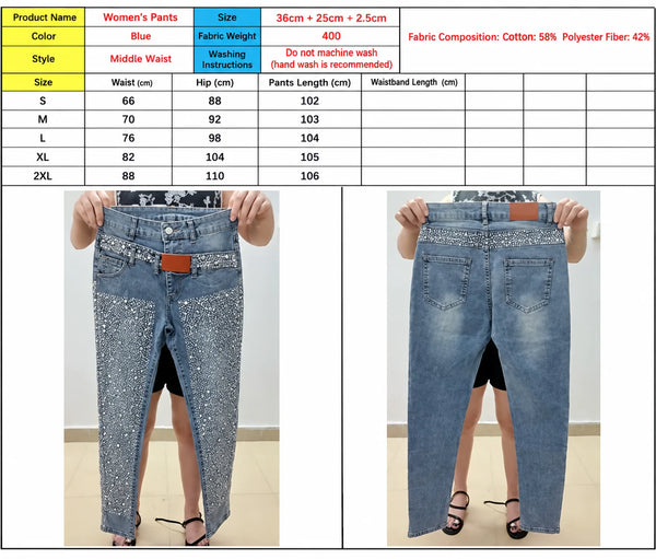 Trendy High Waisted Rhinestone Embellished Jeans