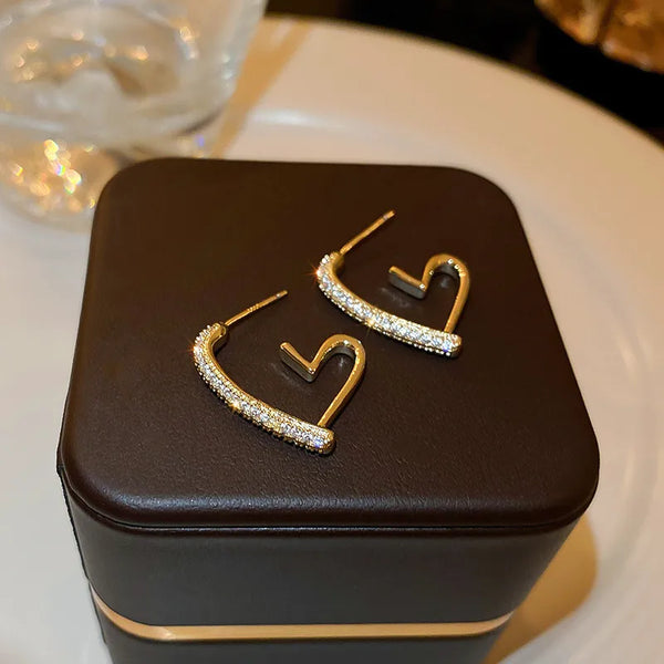 925 Silver Needle Korean Fashion Crystal Heart Earrings For Women Jewelry 2025 Trending New Luxury Women's Hoop Earrings Brincos