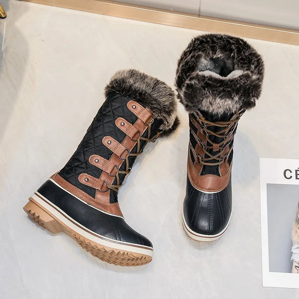 Trendy Leather Plush Snow Fur Boots