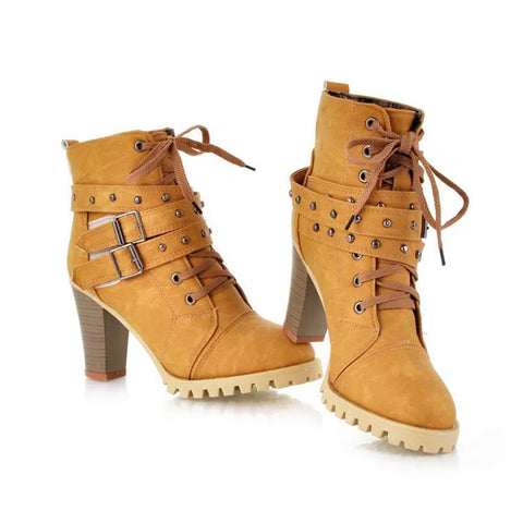 Trendy Lace Up High Heels Waterproof Platform Ankle Boots