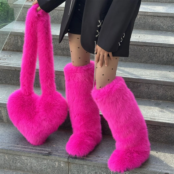 Trendy Heart Shaped Plush Purse And Boots