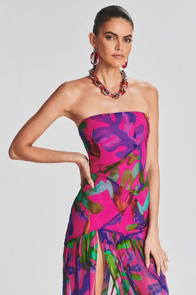 Trendy Dynamic Printed Maxi Strapless Dress