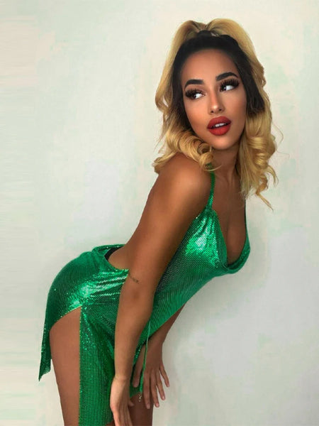 Trendy Short Hanging Backless Party Shimmer Dress