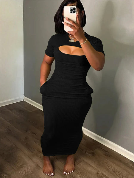 Trendy Hollow Out Short Sleeve Dress