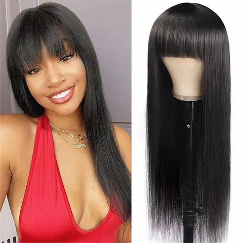 Trendy Black Straight Brazilian 100% Human Hair With Bang