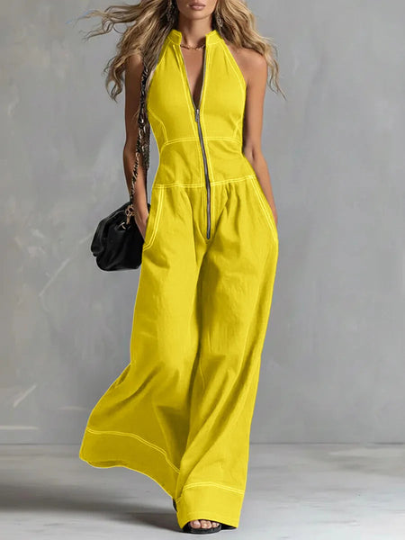 Trendy Sleeveless Loose Wide Leg Jumpsuit