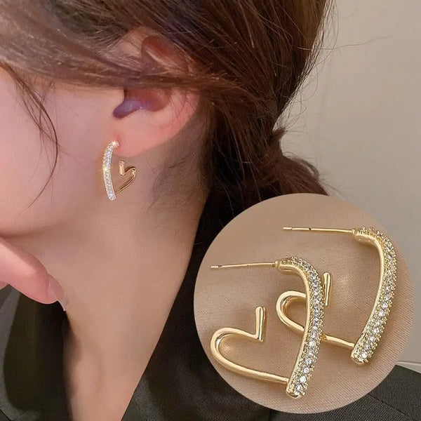 925 Silver Needle Korean Fashion Crystal Heart Earrings For Women Jewelry 2025 Trending New Luxury Women's Hoop Earrings Brincos